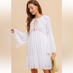 NEW. Hem & Thread White Boho Dress